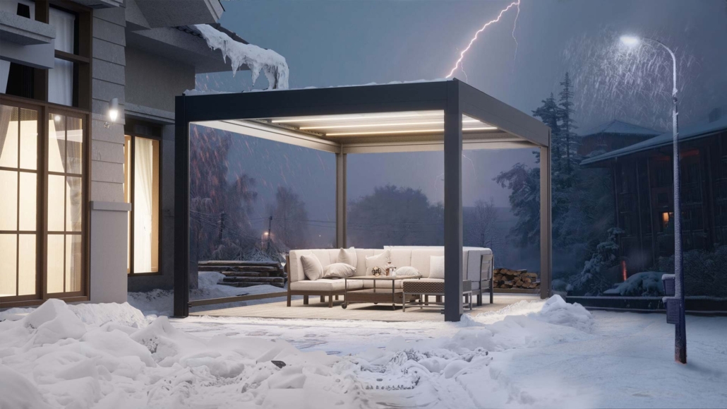Rain-and-wind-resistant-Aluminum-pergola Install aluminum adjustable louver pergola, windproof and drainage design to adapt to bad weather