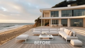 Outdoor area before using a pergola – exposed patio with no shade or protection.