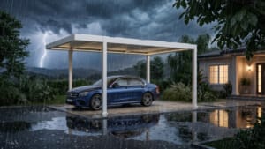 pergola in heavy rain