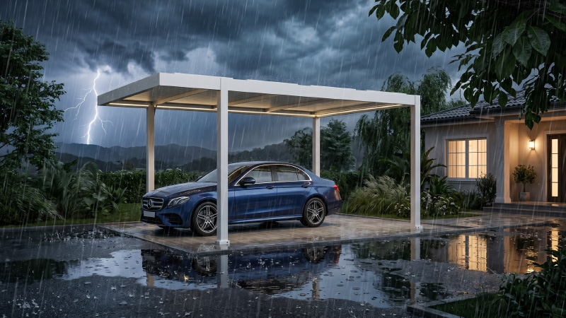 pergola in heavy rain