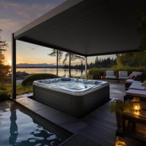 Pergola installed in outdoor spa relaxation area