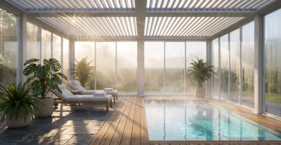 Full coverage aluminum louvered pergola layout