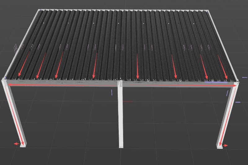 Integrated multi-zone drainage for an outdoor spa pergola