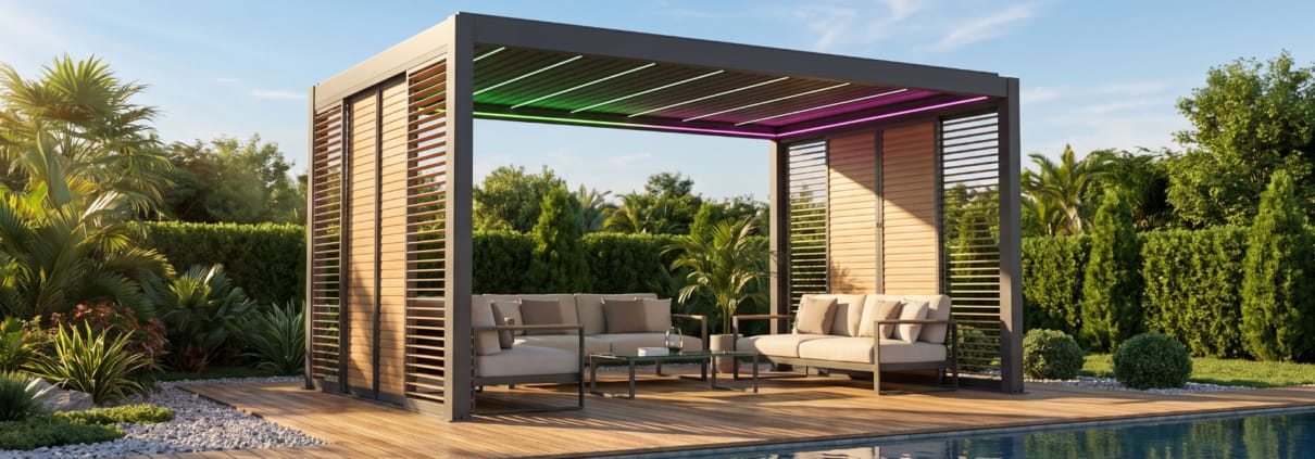 aLuminum pergola near pool