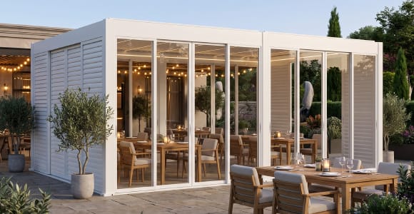 Private, insulated micro-climate for an outdoor spa pergola