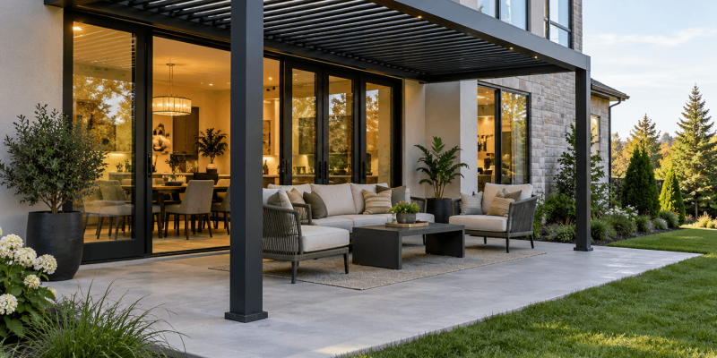 Concrete-patio-directly-behind-the-back-door-pergola